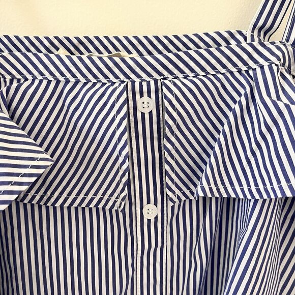 Elodie Stripe Blue & White Off The Shoulder Top - Large - Picture 8 of 9